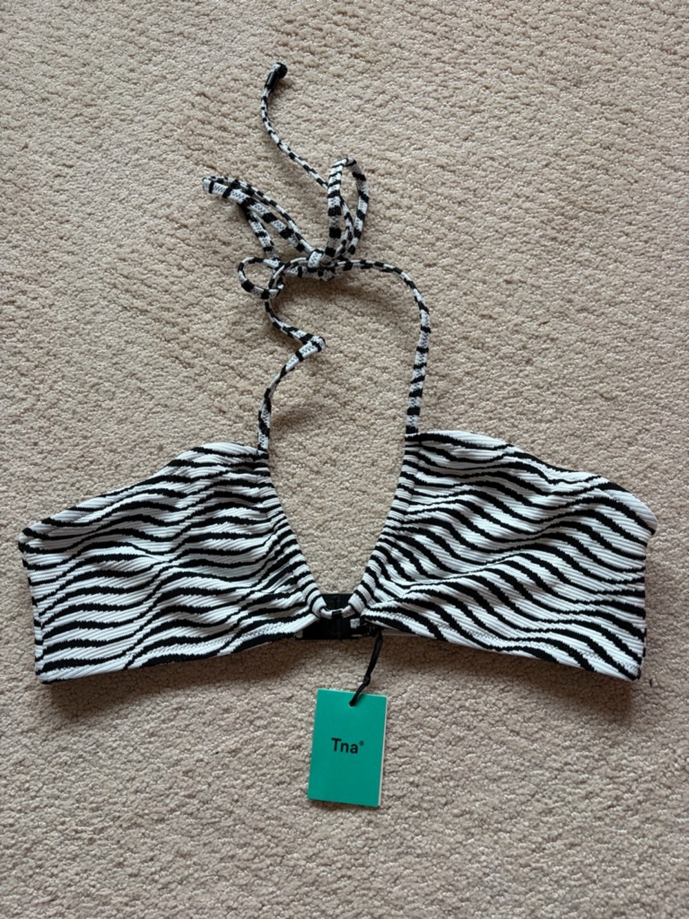 TNA Zebra Stripe Halter Bikini Top - Black & White